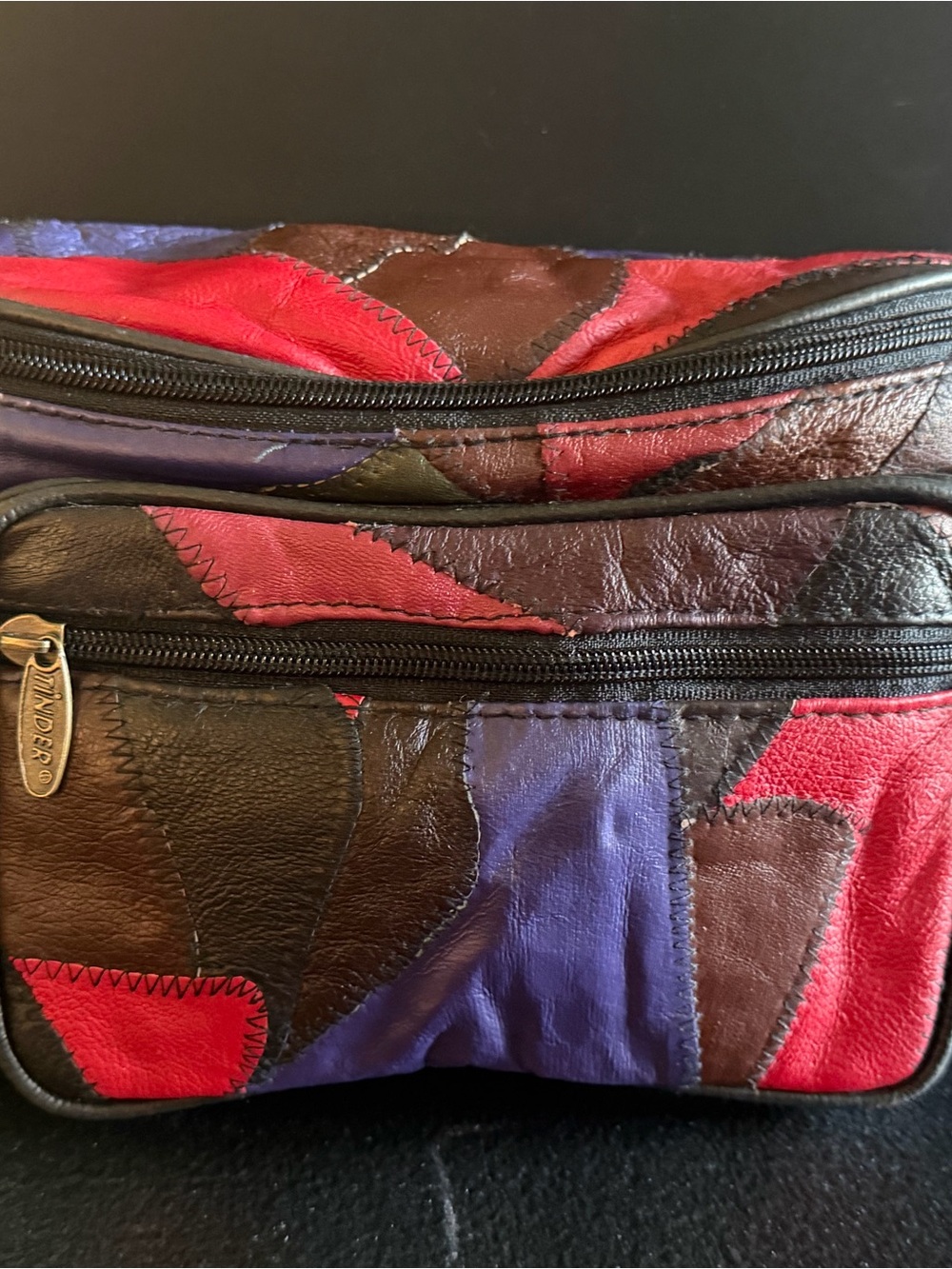 Tinder Patchwork Leather Crossbody Bag in Red, Purple, Brown